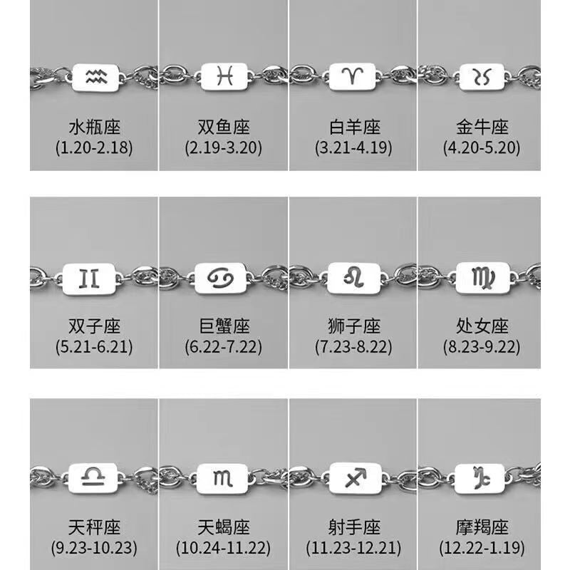 Wholesale Twelve Constellation Necklace  Titanium Steel Color-free Double-layer Chain Bracelet Combination